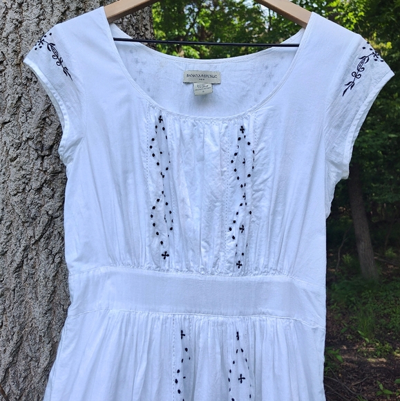 Banana Republic Sz 4 White Cotton Midi Dress Lined Embroidered Lace Side Zip - Picture 3 of 11